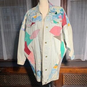 Colorful Abstract Painted Vintage Denim Jacket